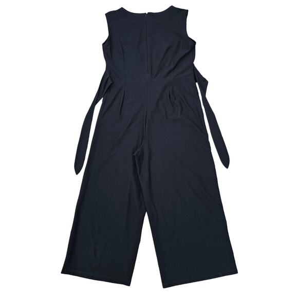 Sleeveless Belted Jumpsuit Eileen Fisher Sz L Black Stretch Crepe Crop Wide Leg - Picture 10 of 10